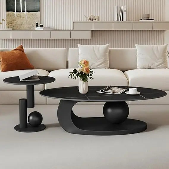 Modern Stone Coffee Table with Abstract Metal Base Living Room Table Center Table for Home Furniture