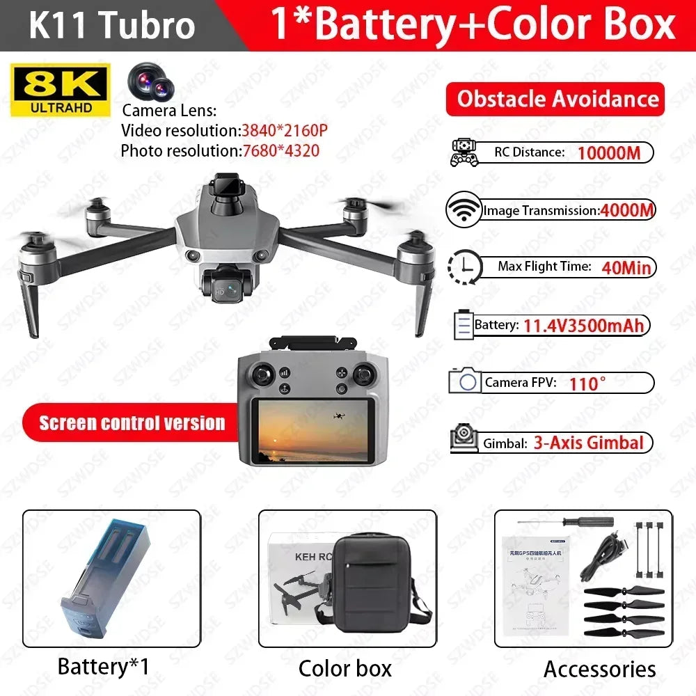 Cole Professional K11 Tubro Drone Aerial 8K HD Dual Camera with Built-in Airdrop Intelligent Obstacle Avoidance And RC Aircraft