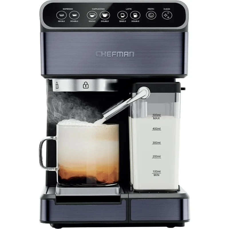 Chefman 6-in-1 Espresso Machine with Steamer, Automatic One-Touch Coffee Maker, Single or Double Shot Cappuccino Machine, Black