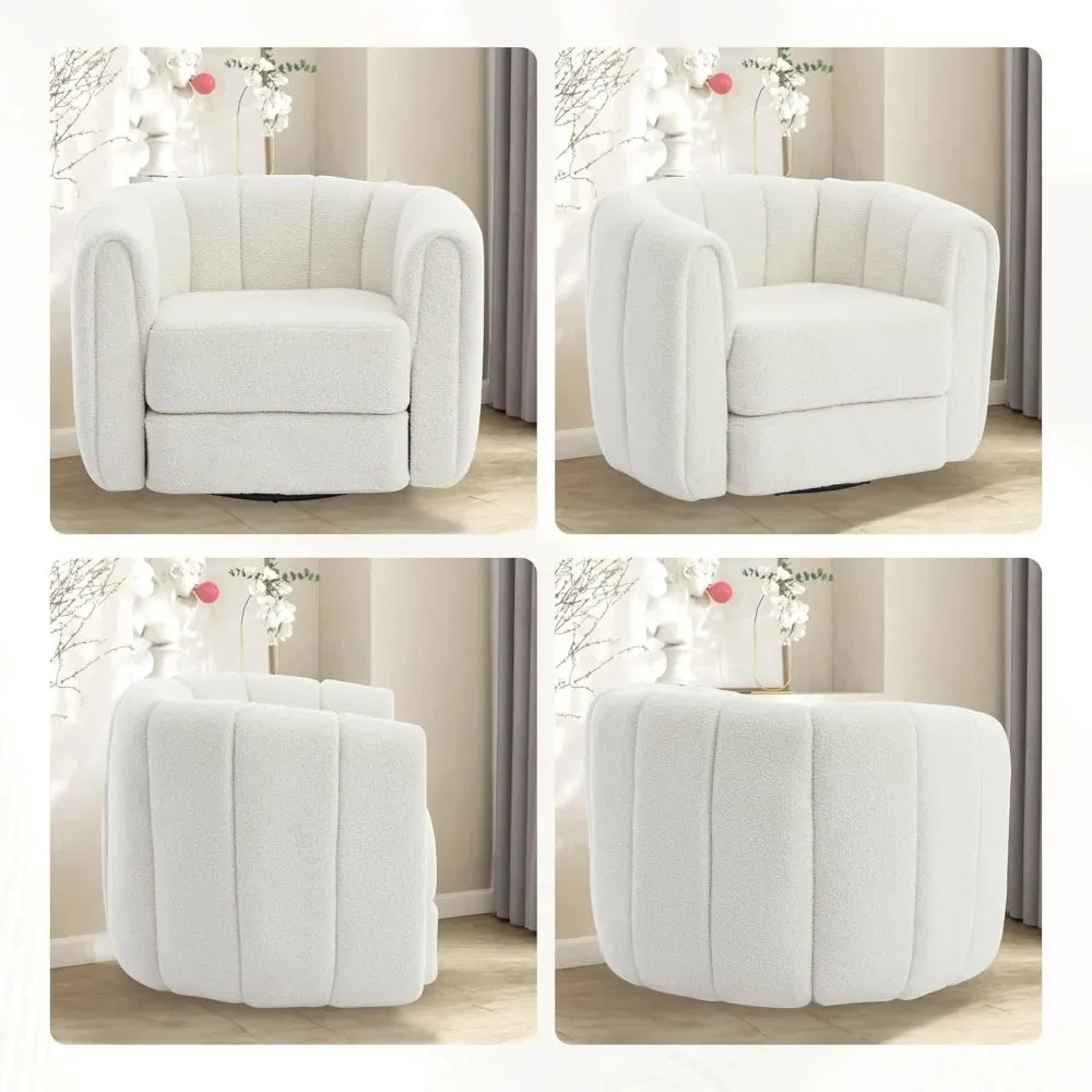 Teddy Swivel Accent Chairs Set of 2 - Barrel Armchair with Thickened Cushion Modern Channel round Arm Design 360 Degree