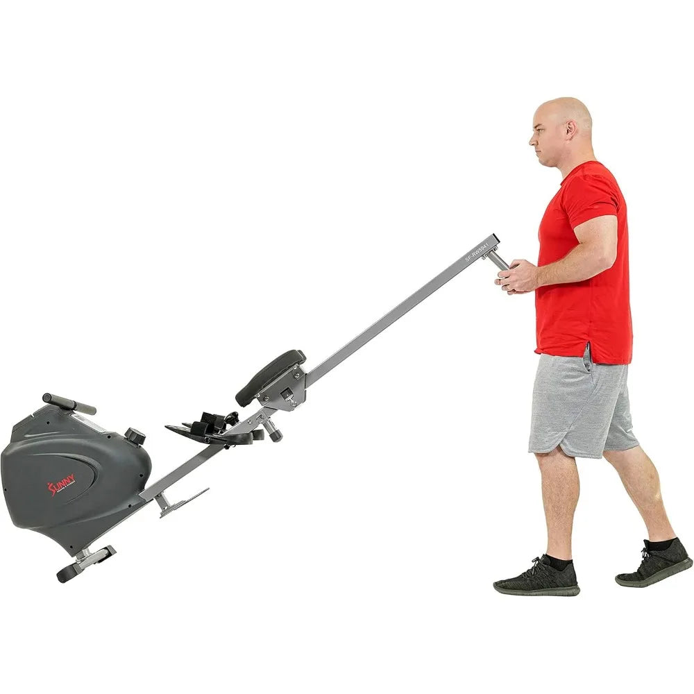 Premium Magnetic Rowing Machine by Sunny Health & Fitness with Multi-Function Exercise Options, Including Bicep Curls, Upward Ro