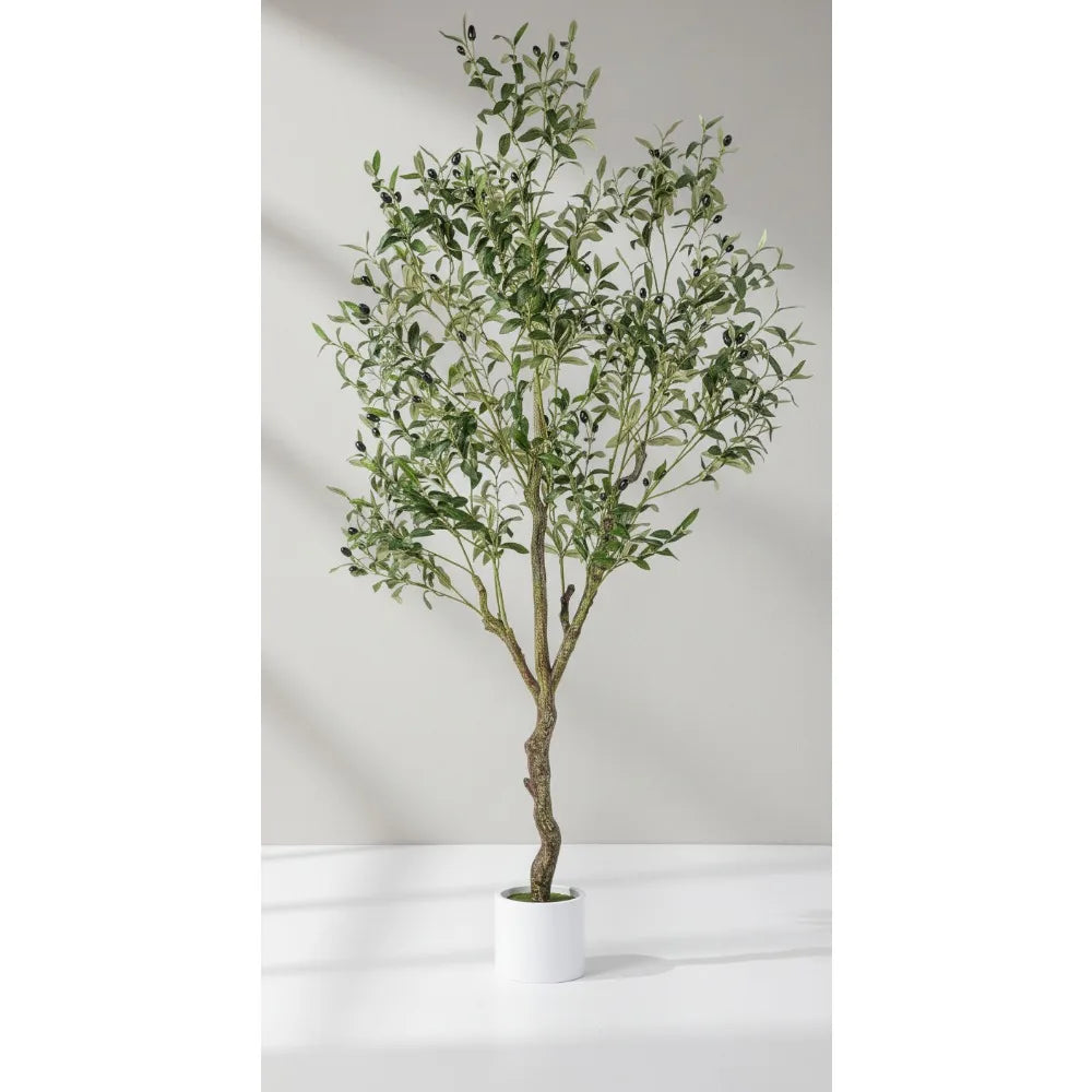 6FT Artificial Olive Tree with Realistic Trunk & White Planter, Faux Silk Plant for Home Decor, Housewarming Gift