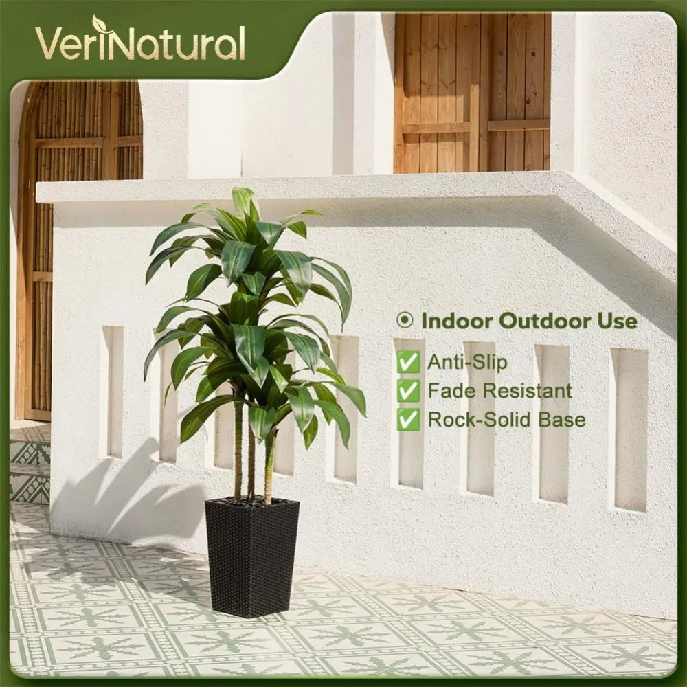 5FT Artificial Dracaena Tree with Planter & Pebbles - UV Resistant Faux Plant for Home Office Decor