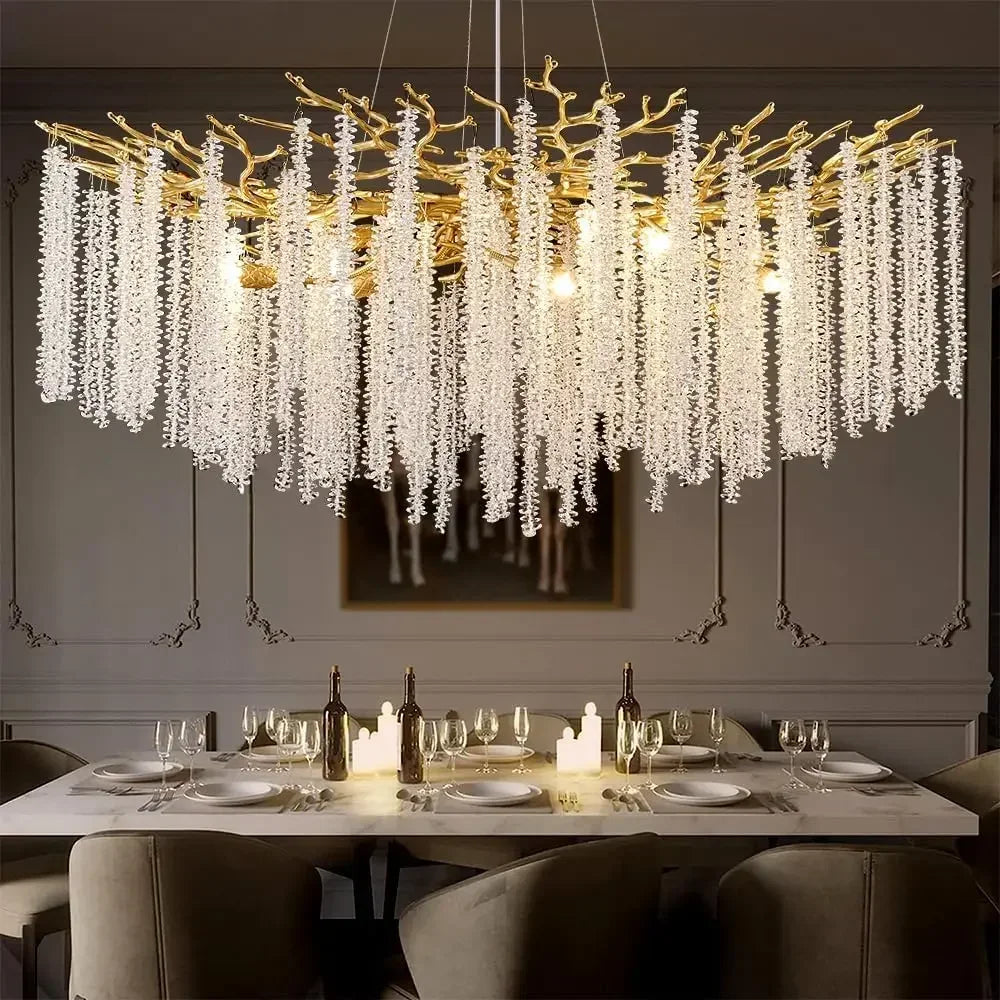 Round Gold Crystal Chandelier for Bedroom Living Room Dining Room Lounge Modern Luxury Gold Ceiling Crystal Branch Chandeliers