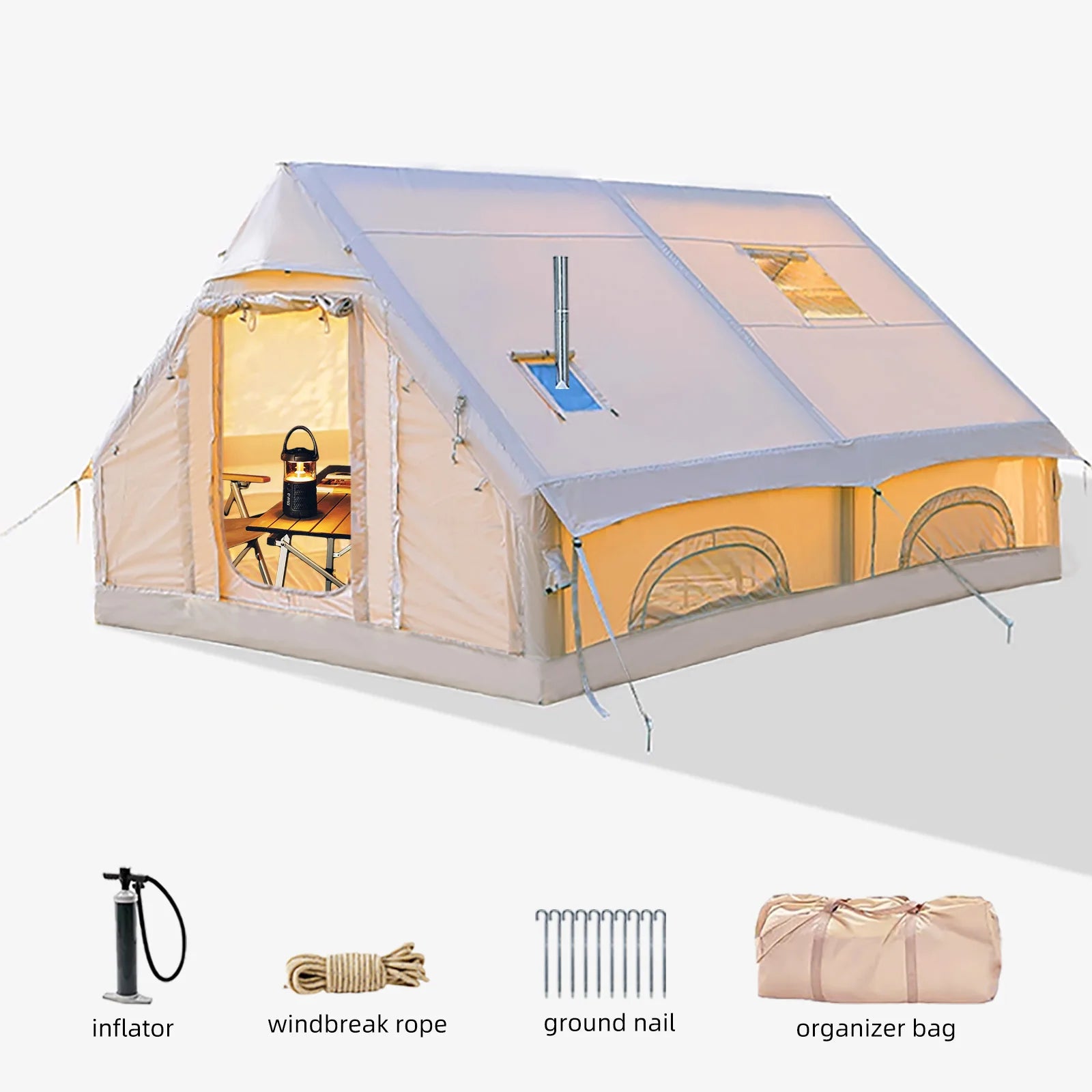 4 Season Inflatable Tents for Camping, Large Inflatable Camping Tent with Hand Pump, Portable Glamping Tent