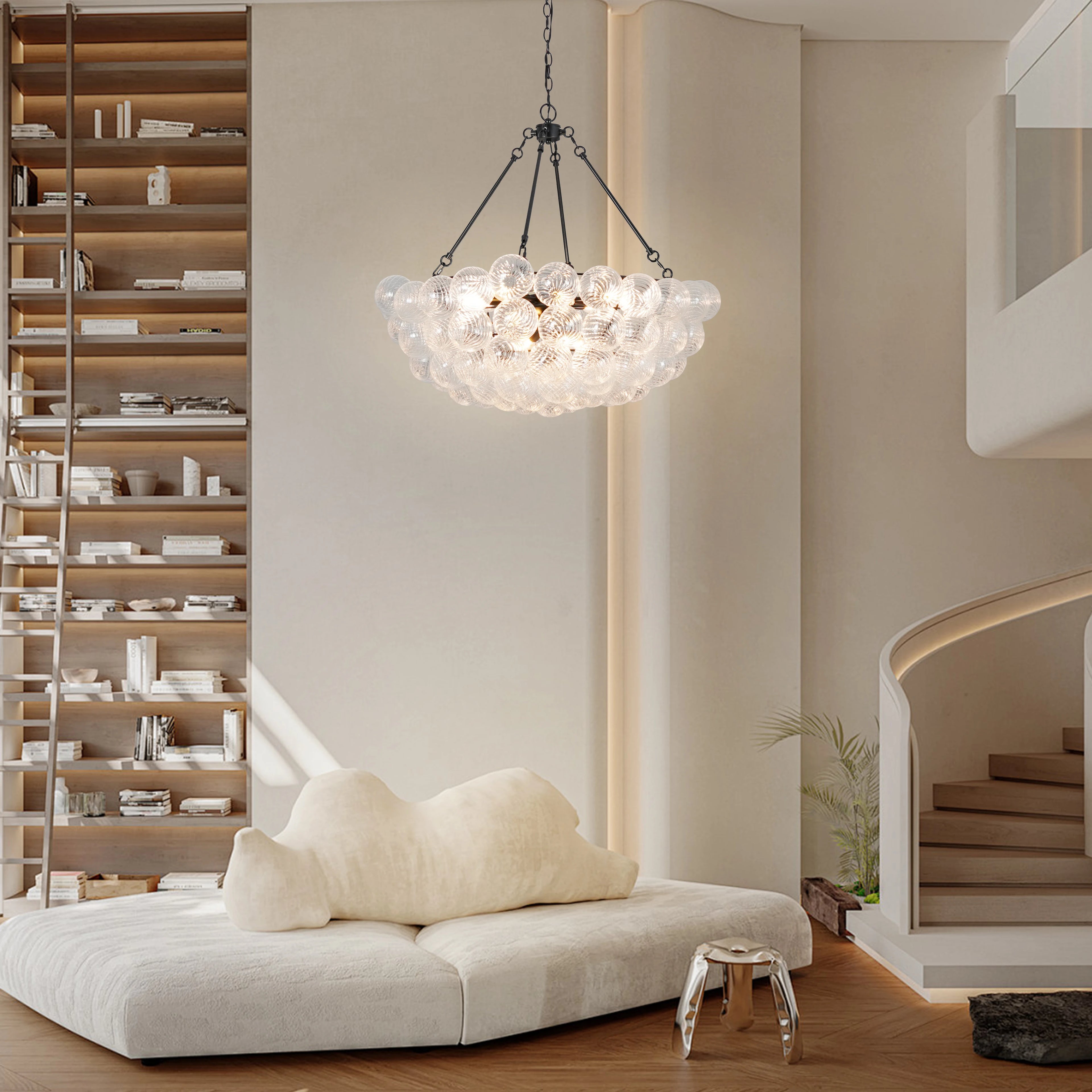 Bubble Glass Chandelier Black Large Round Chandelier Modern Hanging Globe Light for Living Dining Room Entryway