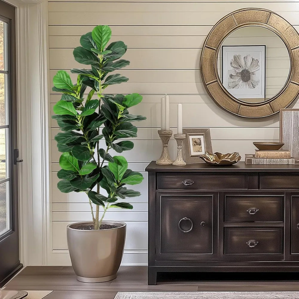5FT Real Touch Fiddle Leaf Fig Artificial Tree with Black Pot, Lifelike Fake Plant for Home Office Decor