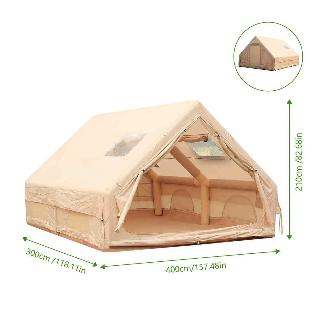 Inflatable Tent with Pump Glamping Camping Tents House Waterproof Windproof for 4 Seasons