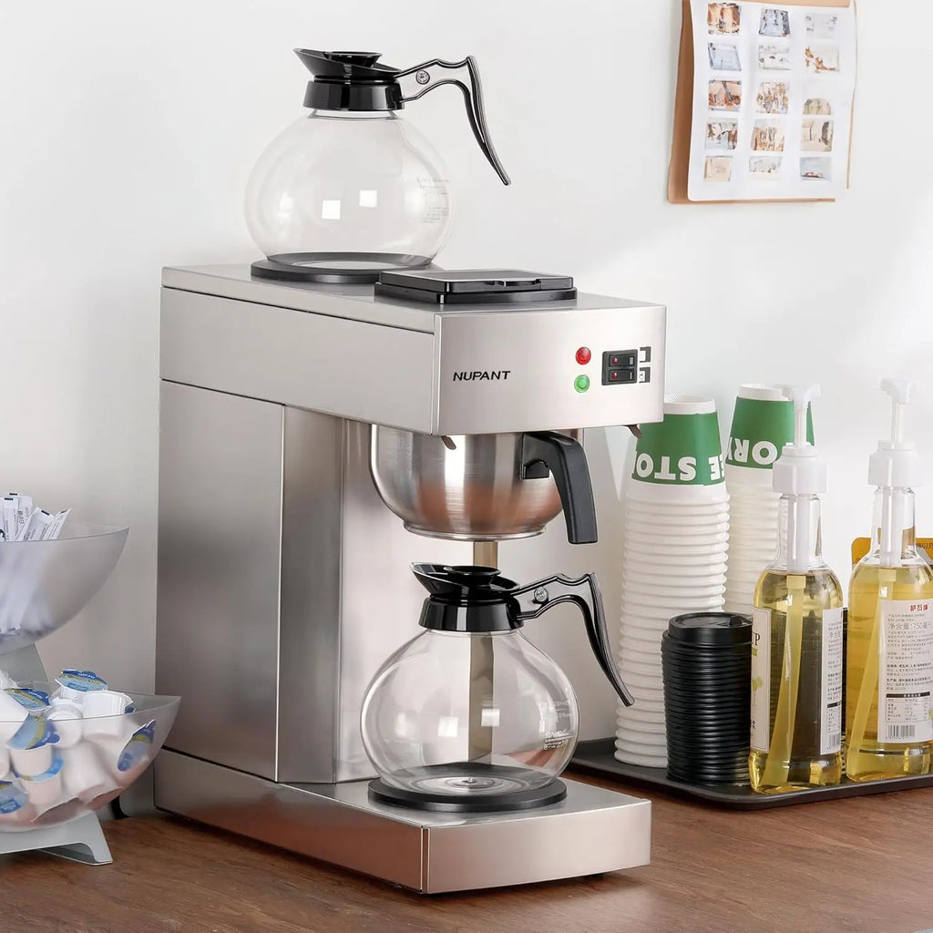 12-Cup Commercial Coffee Maker with 1.8L Glass Carafe, Stainless Steel Brew System & Warmers – Drip Coffee Machine for Cafes and