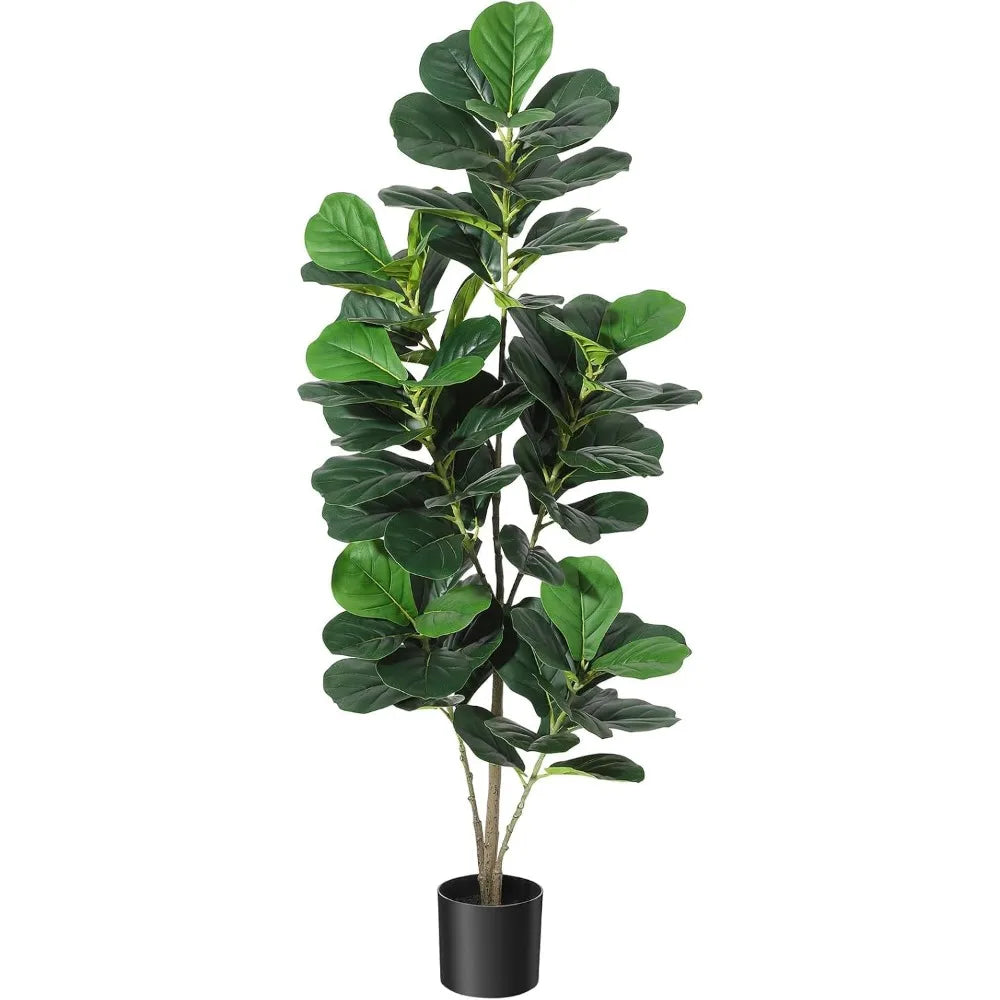 5FT Real Touch Fiddle Leaf Fig Artificial Tree with Black Pot, Lifelike Fake Plant for Home Office Decor