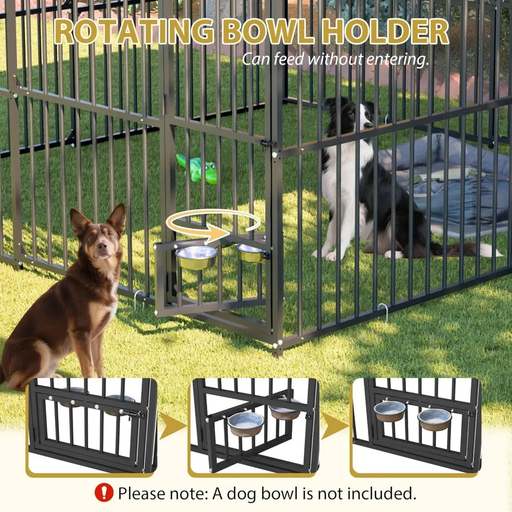 Large Outdoor Dog Cage - 10x10x6 Heavy-Duty Rust-Proof Galvanized Steel Kennel Enclosure with Barrier Fence for Secure Outdoor L