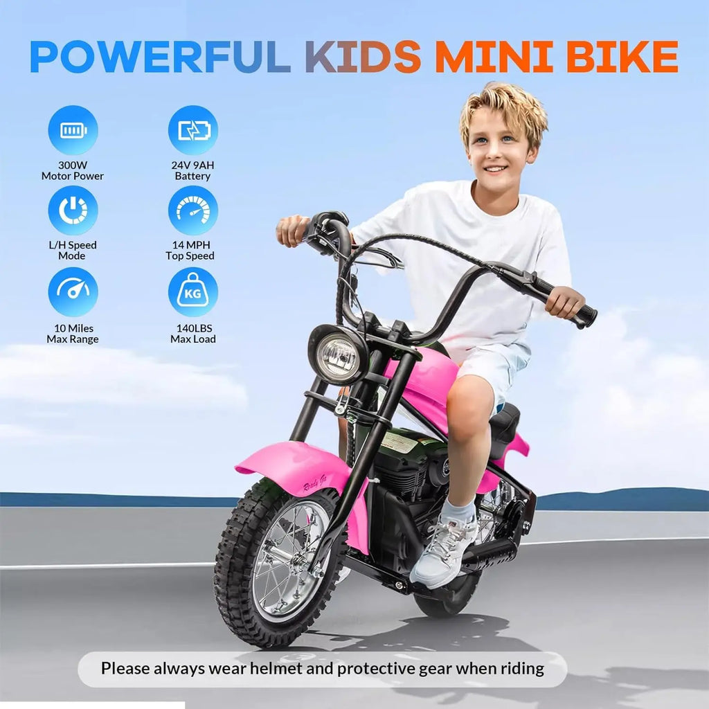 24V Electric Dirt Bike, 250W Electric Motorcycle w/LED Light, Leather Seat- Two Speed Max Up to 14MPH & 60 Minutes Motorbike