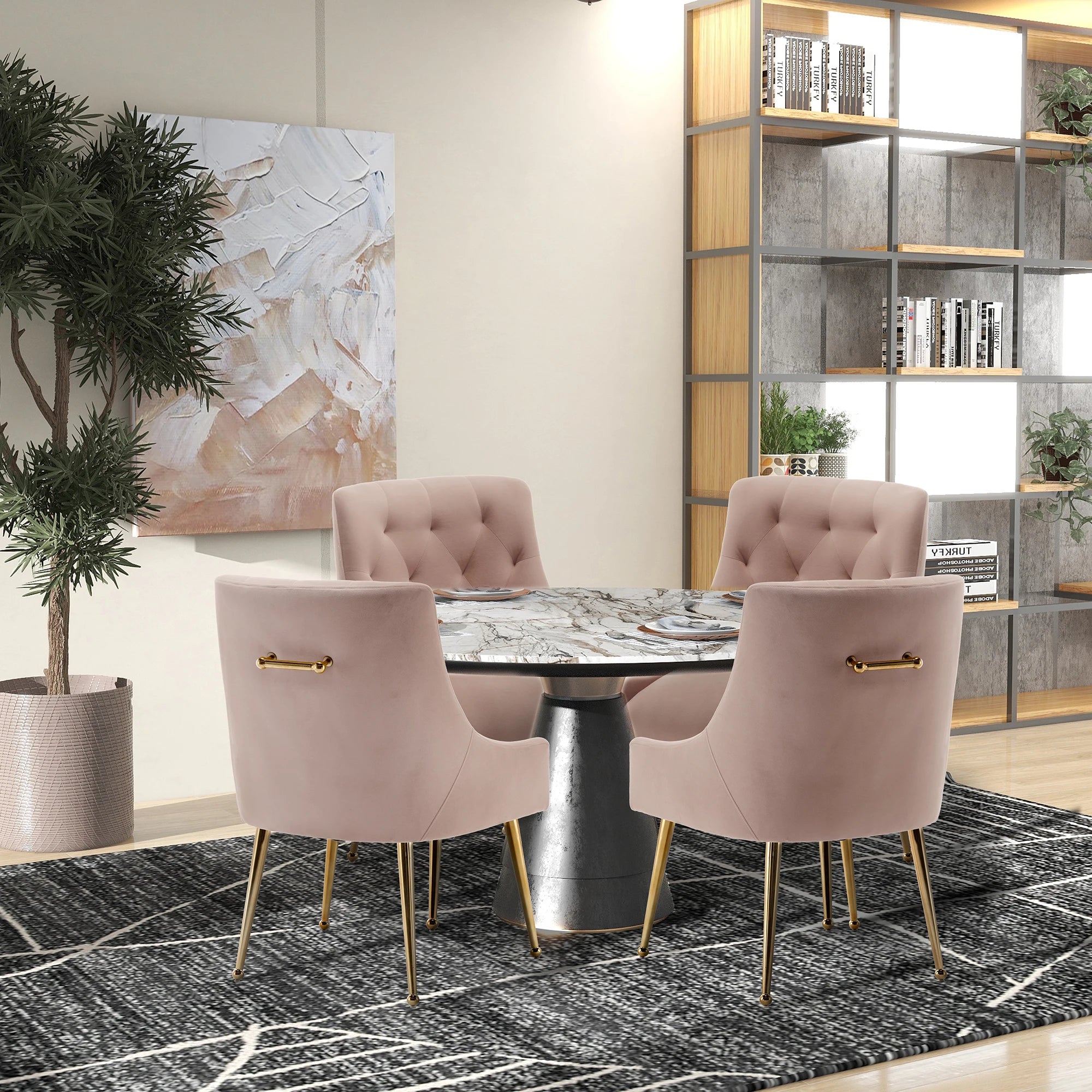 SEYNAR Modern Velvet Dining Chairs Set of 4, Tufted Upholstered Accent Chairs for Dining Room,Office Chair Vanity Chair