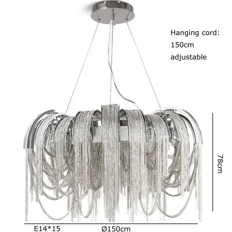 Chandelier Modern Tassel Aluminum Chain LED Hanging Pendant Lights Lustre for Living Room Decorative Suspend Lighting Fixture