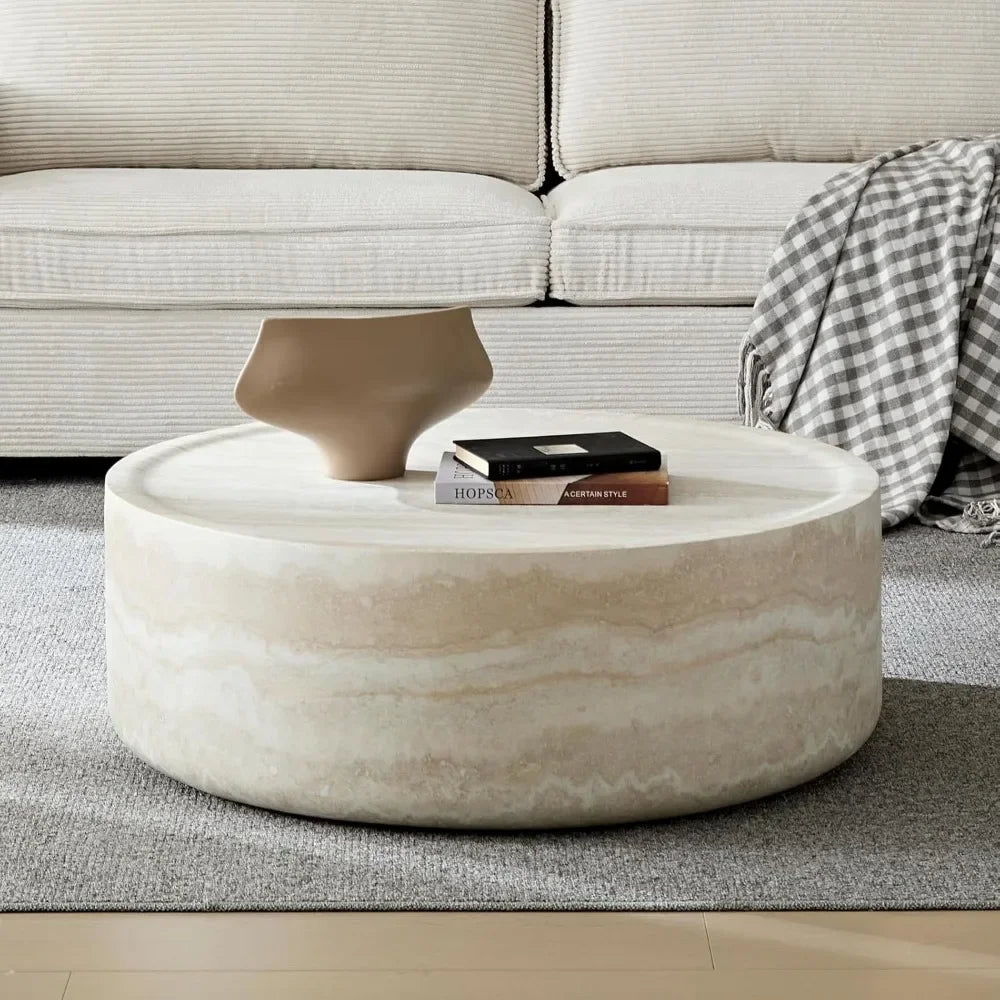 Round Coffee Table for Living Room Modern Faux Marble Center Circle Tables Side Tables Accent Table