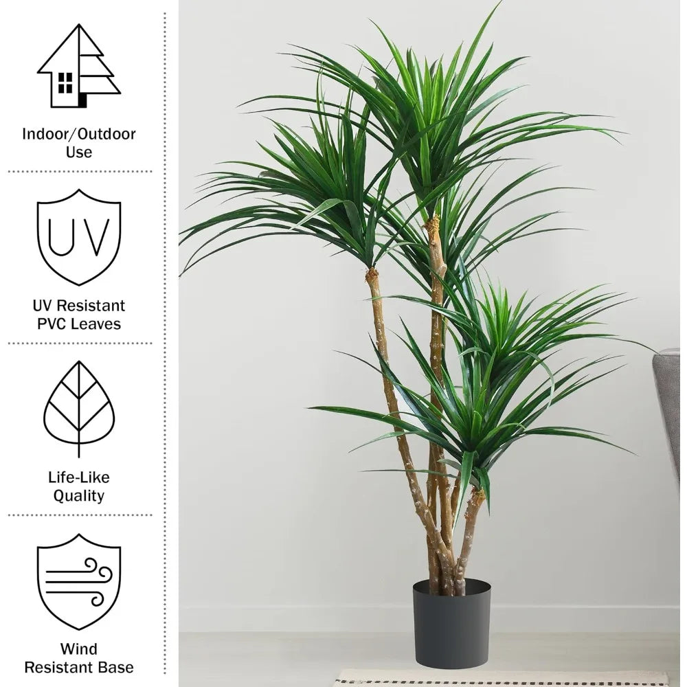 51-Inch Artificial Yucca Plant with Rubber Leaves for Living Room, Bedroom & Office Decor