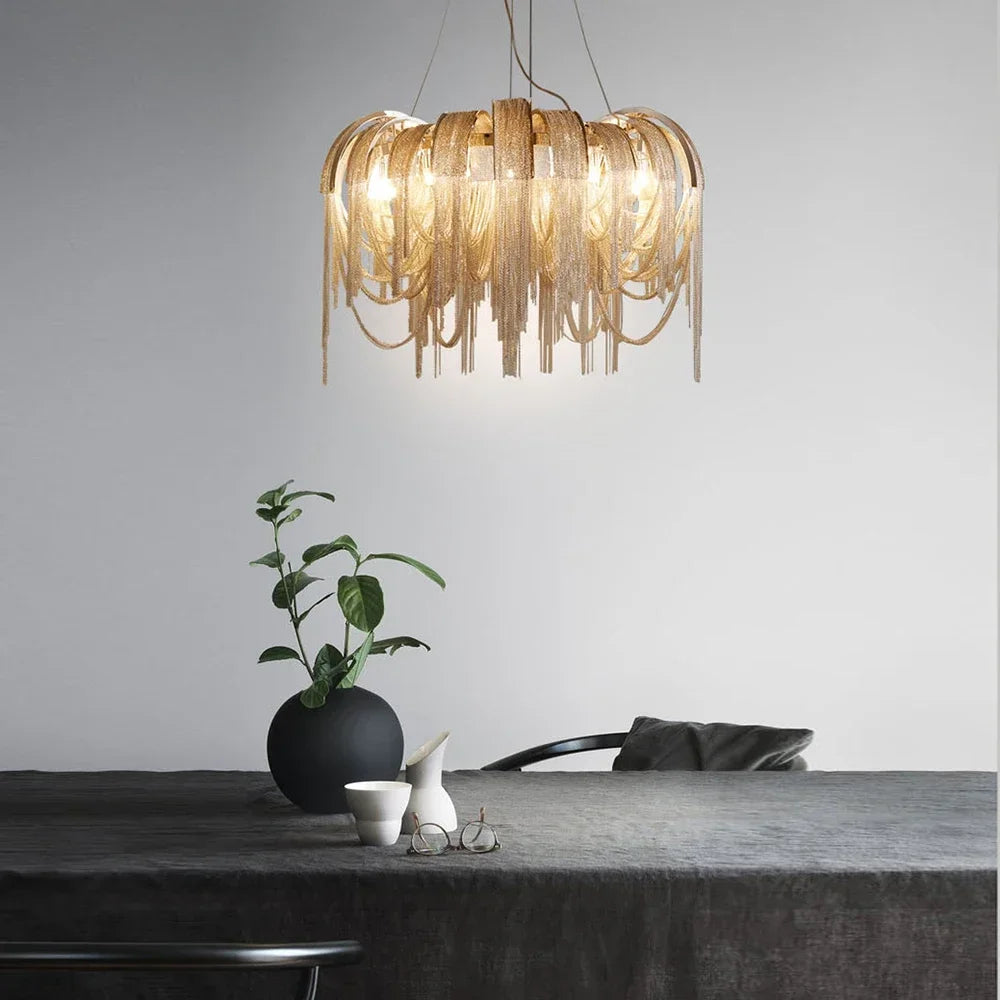 Chandelier Modern Tassel Aluminum Chain LED Hanging Pendant Lights Lustre for Living Room Decorative Suspend Lighting Fixture