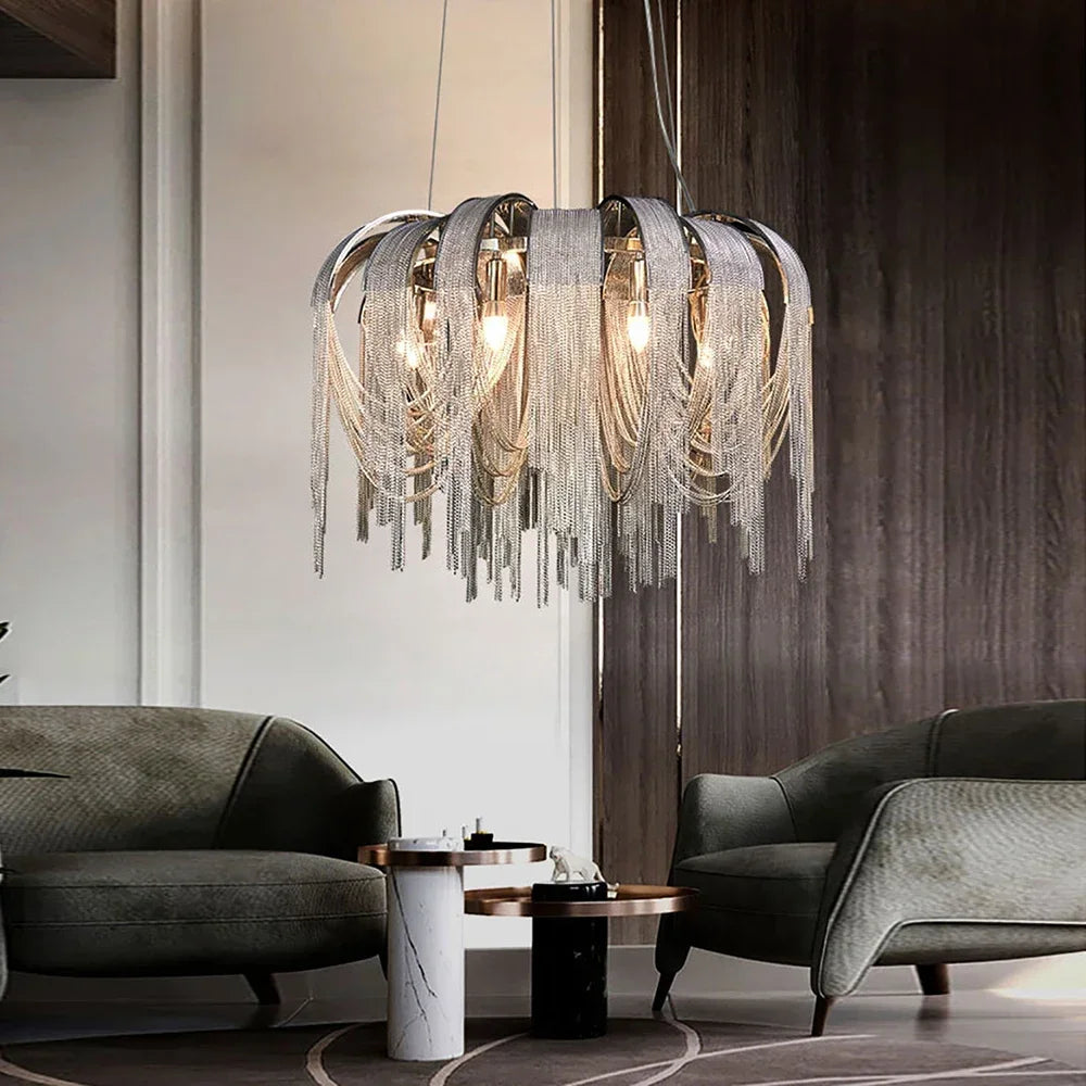 Chandelier Modern Tassel Aluminum Chain LED Hanging Pendant Lights Lustre for Living Room Decorative Suspend Lighting Fixture