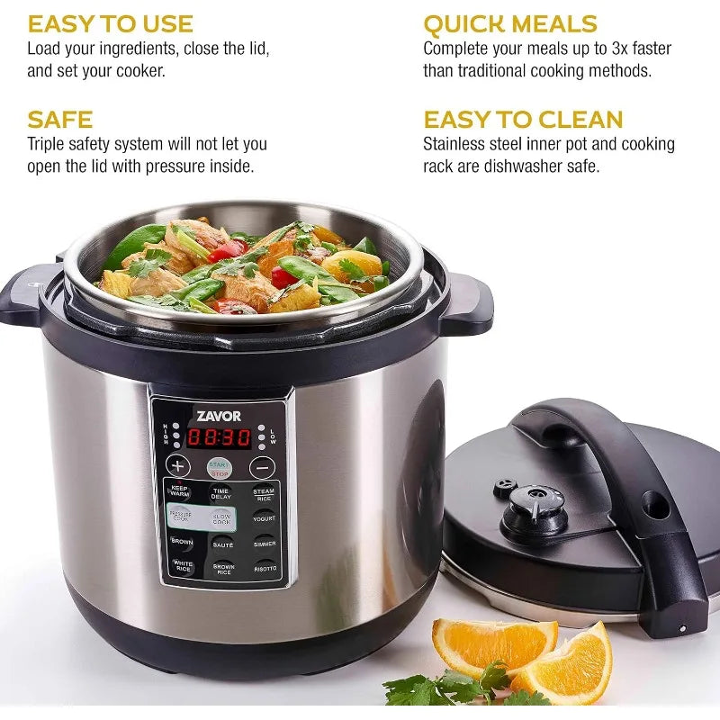 Zavor LUX 8 Quart Multi-cooker with America's Test Kitchen Multicooker Perfection Cookbook, Stainless Steel, Serves 6 people