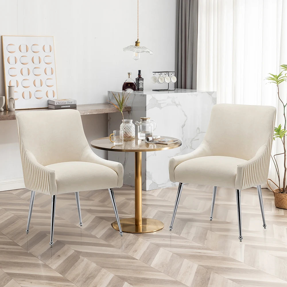 SEYNAR Modern Velvet Pleated Finish Back Dining Chair Set of 6 with Rear Handle