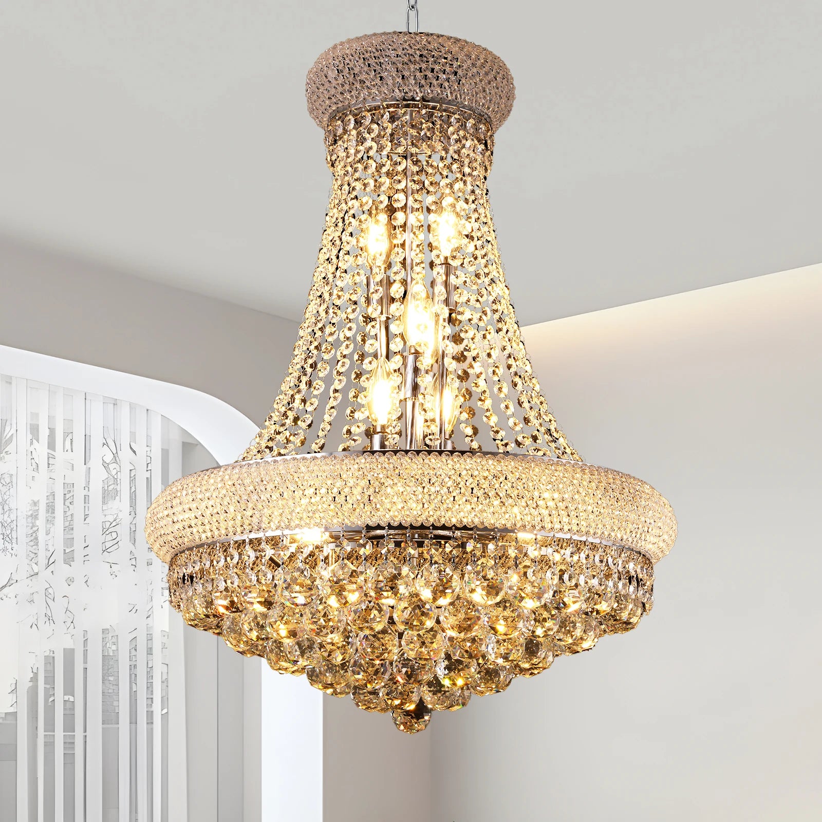Modern Interior Luxury K9 Bedroom Crystal Chandelier Ceiling Light French Empire Crystal Chandelier Chrome 12 Lights