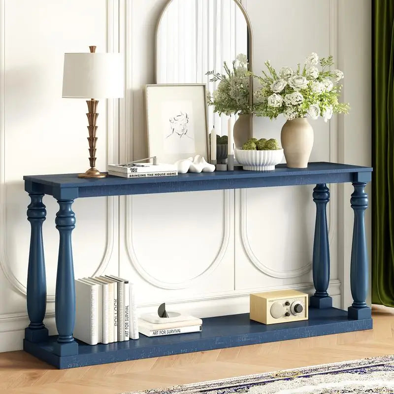 Vintage Wood Grain Console Table with Shelf and Four Vase Legs for Entryway Hallway Living Room Bedroom