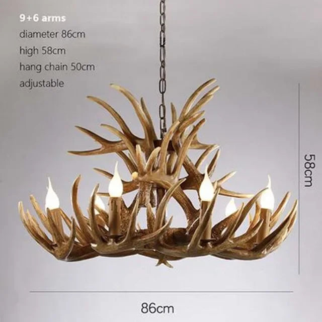 Retro Antler Chandelier Lighting Resin Deer Horn Pendant Lamp for Restaurant Living Room Hotel Shop Dining Table Hanging Lamp