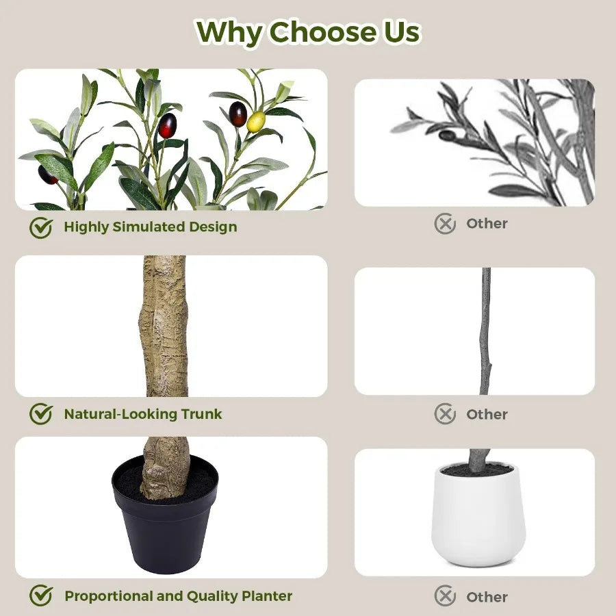 Artificial Olive Tree 10FT Indoor Fake Silk Plant with Realistic Trunk Leaves Fruits and White Planter Faux Potted Tree for Hom