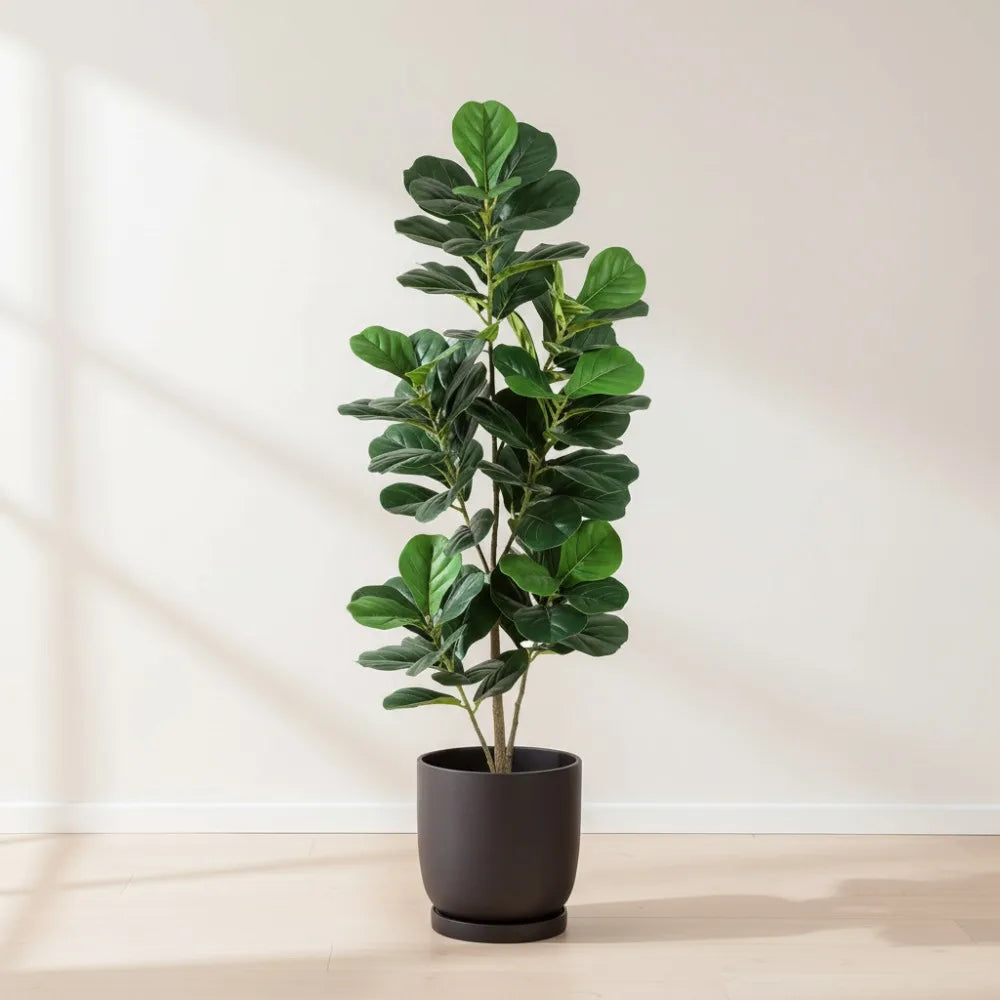5FT Real Touch Fiddle Leaf Fig Artificial Tree with Black Pot, Lifelike Fake Plant for Home Office Decor