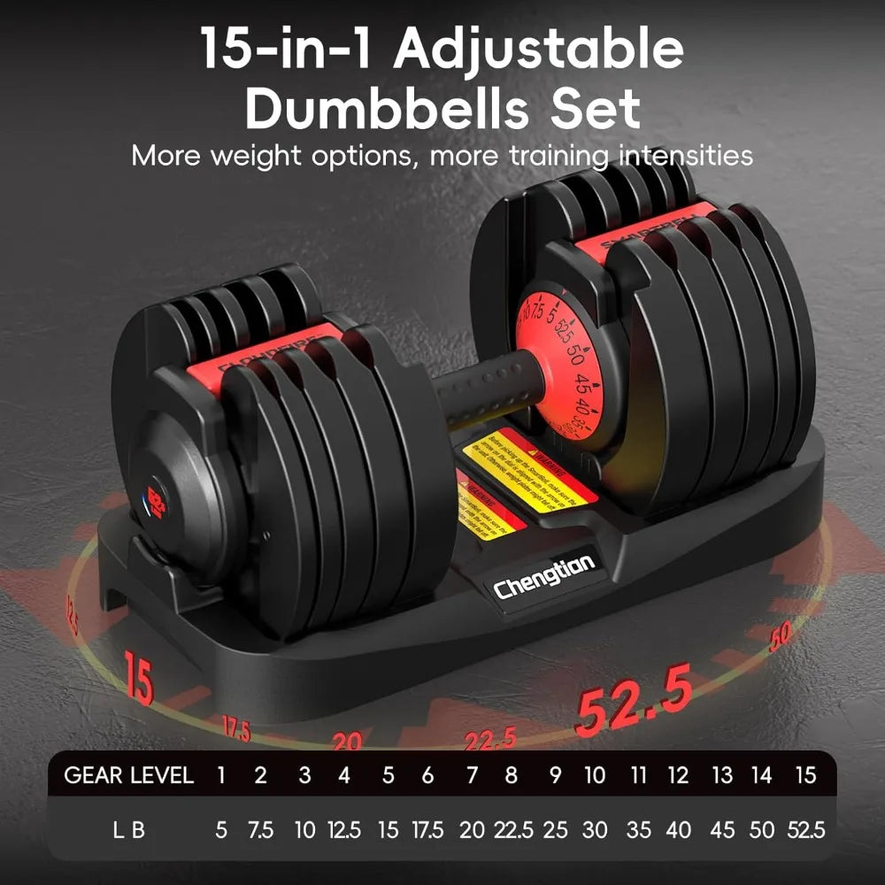 Adjustable Dumbbells Set - 52.5 lbs/25 lbs, 15/9 Weights, Quick-Change Dumbbell Set for Home Gym Use by Men and Women