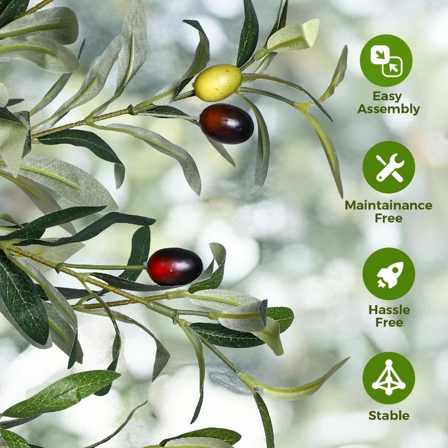 Artificial Olive Tree 10FT Indoor Fake Silk Plant with Realistic Trunk Leaves Fruits and White Planter Faux Potted Tree for Hom