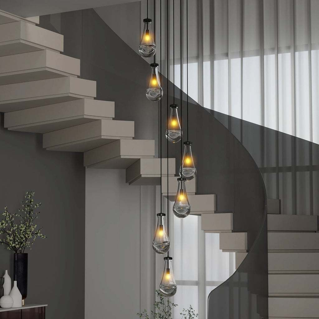 7 Light Cluster Pendant Lights, Black/Gold High Ceiling Chandeliers Adjustable, Living Room Pendant Light, Foyer Chandeliers
