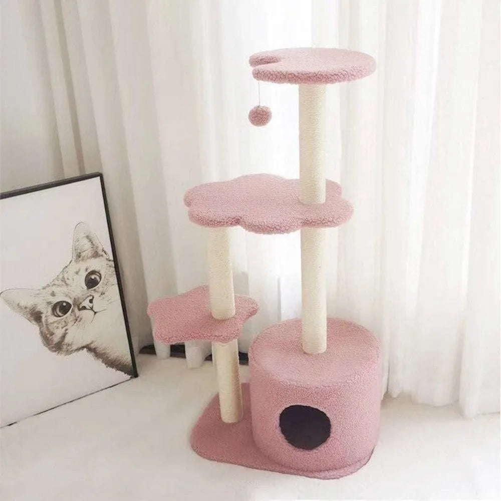 Modern Cat Activity Tower with Sisal Scratching Posts, Play House, and Top Perch for Climbing and Entertainment