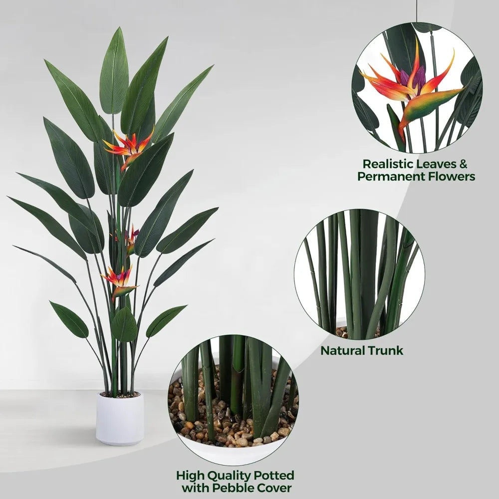 5ft Tall Artificial Bird of Paradise Plant with Pot - Realistic Fake Tropical Tree for Home Office Decor