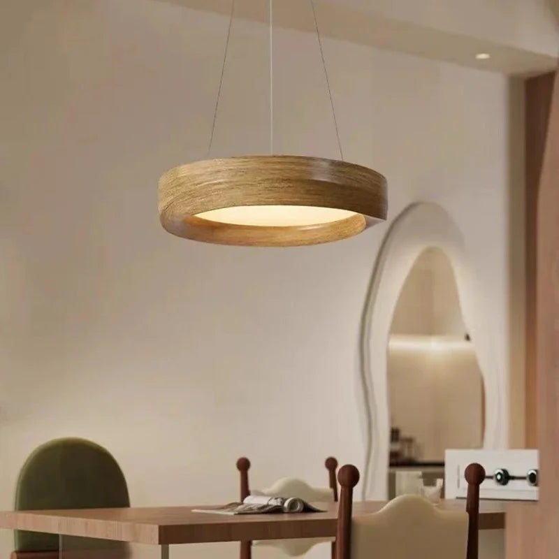 Wabi-sabi Wood Color LED Chandelier Nordic Design Bar Lamp Full Spectrum Eye Protection Dining Room Bedroom Pendant Light