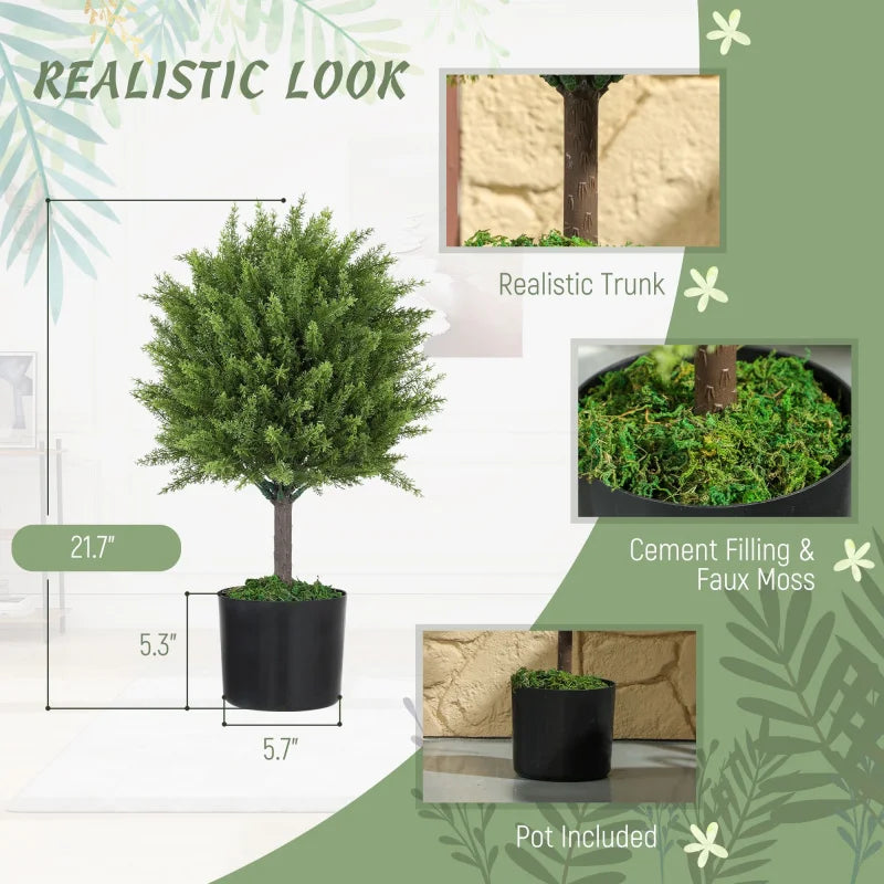 21.7\" Set of 2 Cedar Artificial Topiary Trees Fake Indoor and Outdoor Plants for Home Decor Shipping from the USA