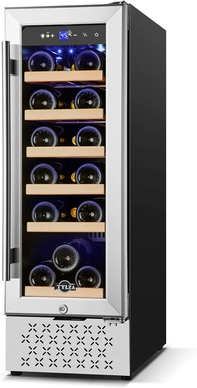 12" Wine Cooler Refrigerator 18 Bottle Wine Fridge Built-in or Freestanding with Stainless Steel & Double-Layer Tempered Glass
