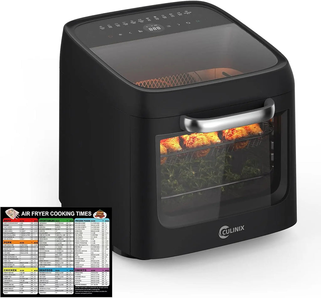 12L Air Fryer Toaster Oven Combo, 12-in-1 Digital with Rotisserie & Dehydrator, 8 Accessories, Black