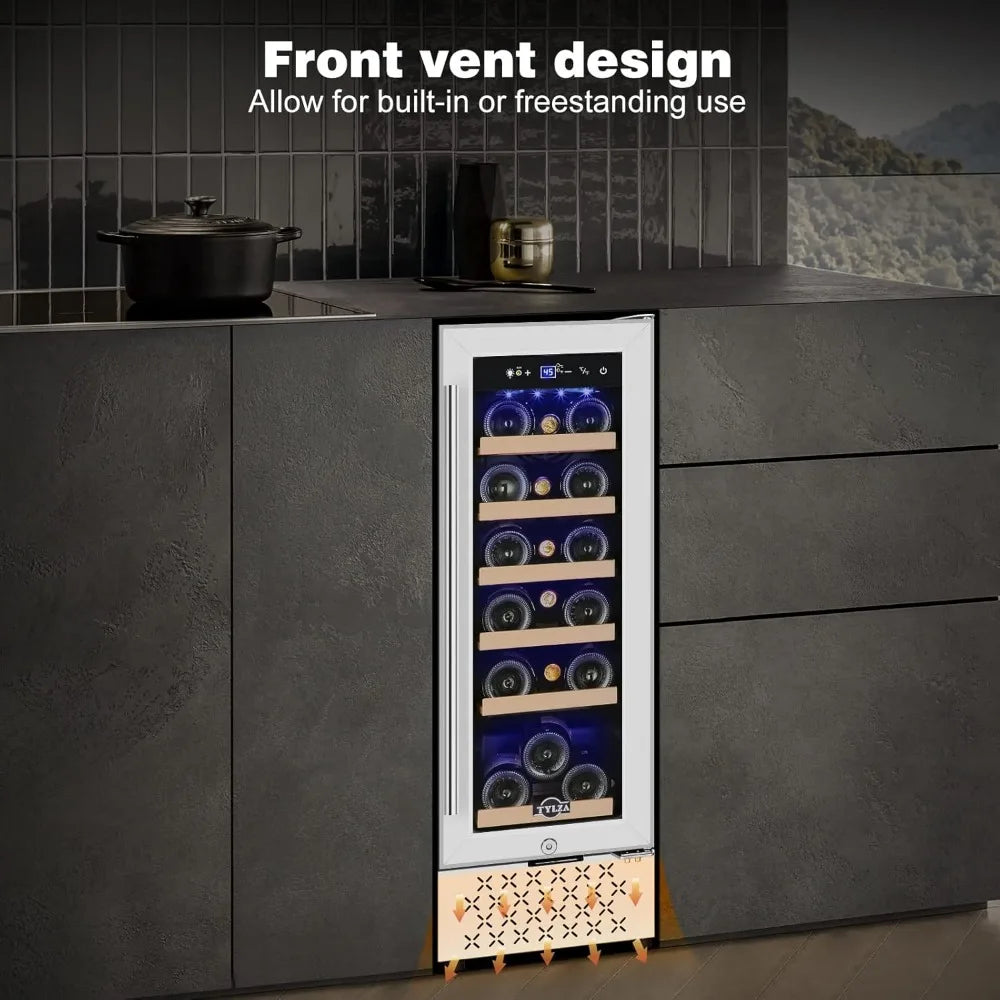 12" Wine Cooler Refrigerator 18 Bottle Wine Fridge Built-in or Freestanding with Stainless Steel & Double-Layer Tempered Glass