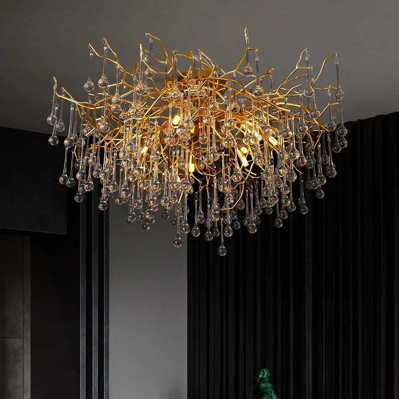 Nordic Gold Ceiling Chandelier Led Lighting for Room Large Ceiling Light Fixtures Living Room Hotel Hall Art Decor Crystal Lamp