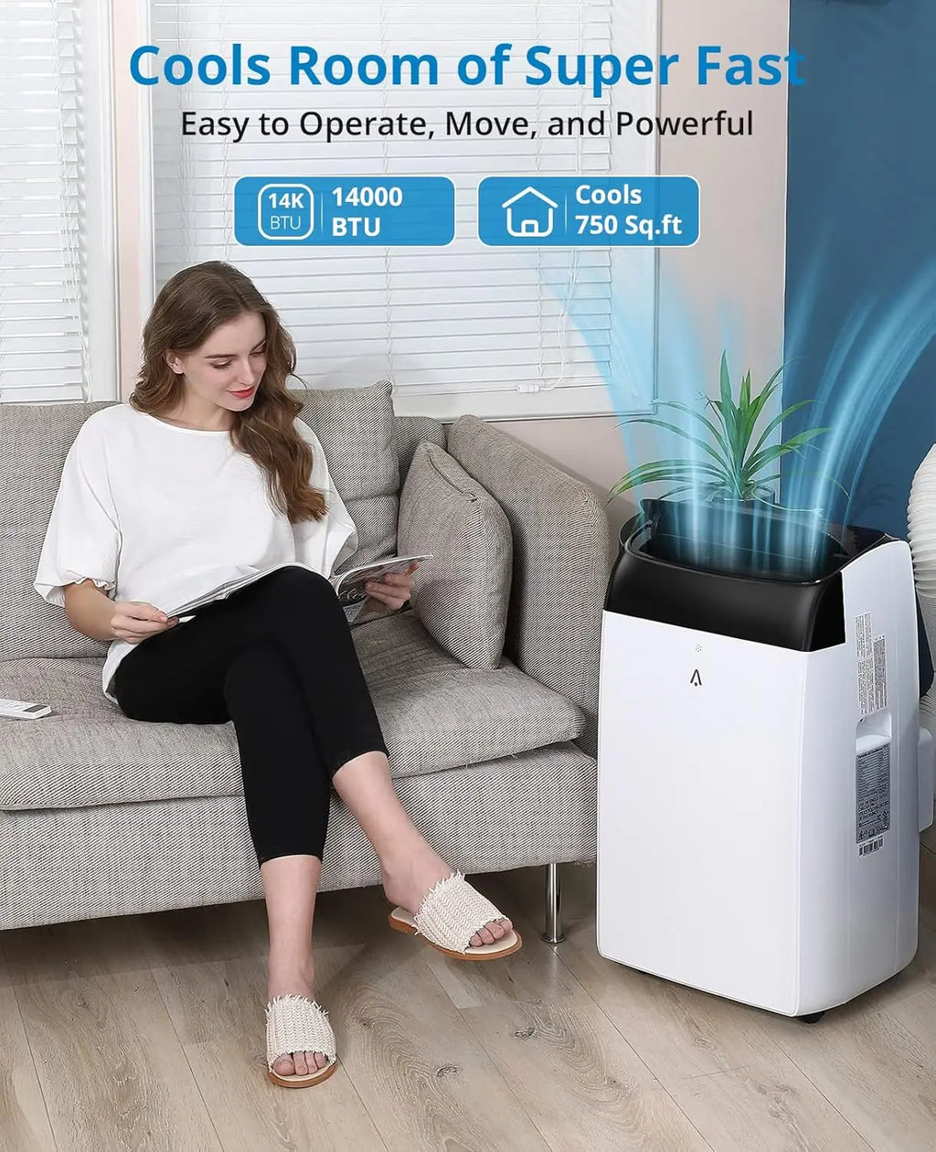 Portable Air Conditioner 14000 BTU Quiet AC Unit with Remote Control Built-in Dehumidifier, Fan, Sleep Mode, Window Exhaust Kit