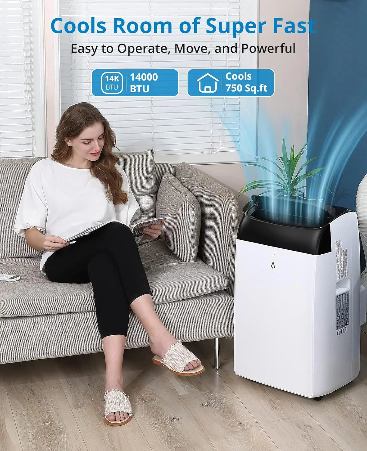 Portable Air Conditioner 14000 BTU Quiet AC Unit with Remote Control Built-in Dehumidifier, Fan, Sleep Mode, Window Exhaust Kit