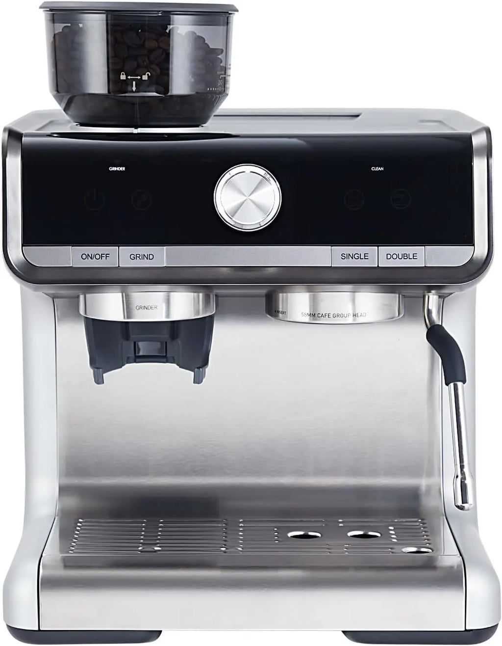 Semi-Automatic Espresso Machine with Grinder, 20 Bar, Milk Frother, 95-Oz Tank, PID Temp Control, Silver