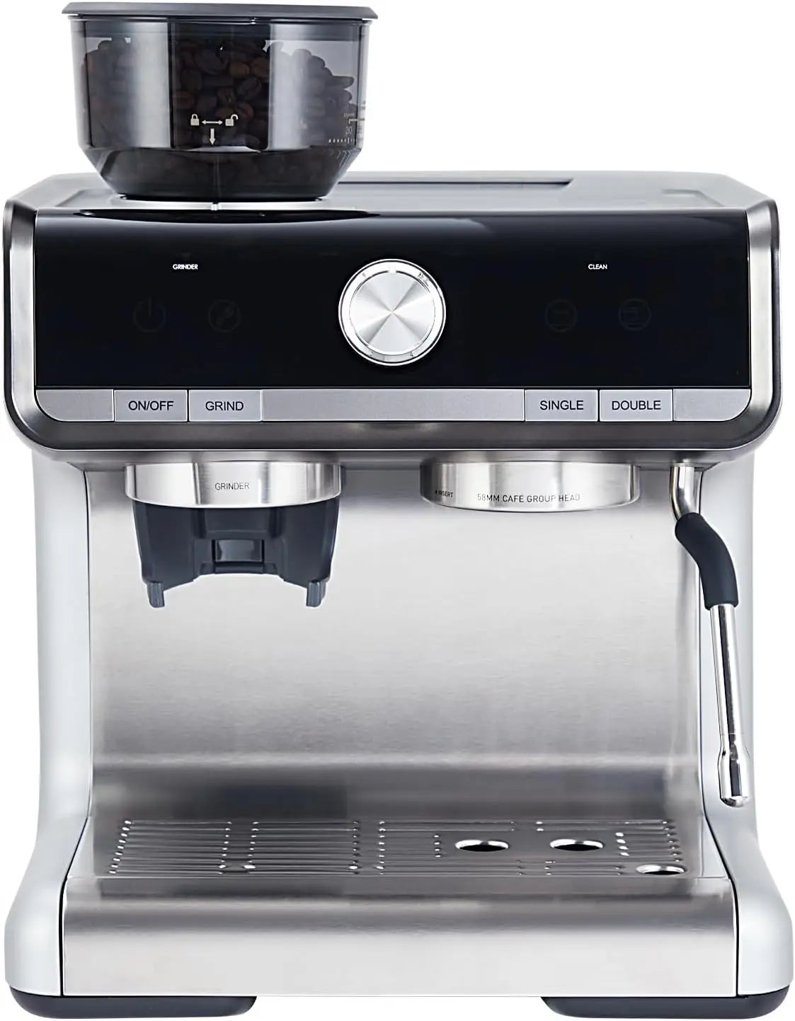 Semi-Automatic Espresso Machine with Grinder, 20 Bar, Milk Frother, 95-Oz Tank, PID Temp Control, Silver