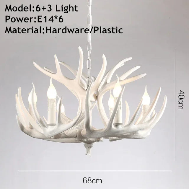 Retro Antler Chandelier Lighting Resin Deer Horn Pendant Lamp for Restaurant Living Room Hotel Shop Dining Table Hanging Lamp