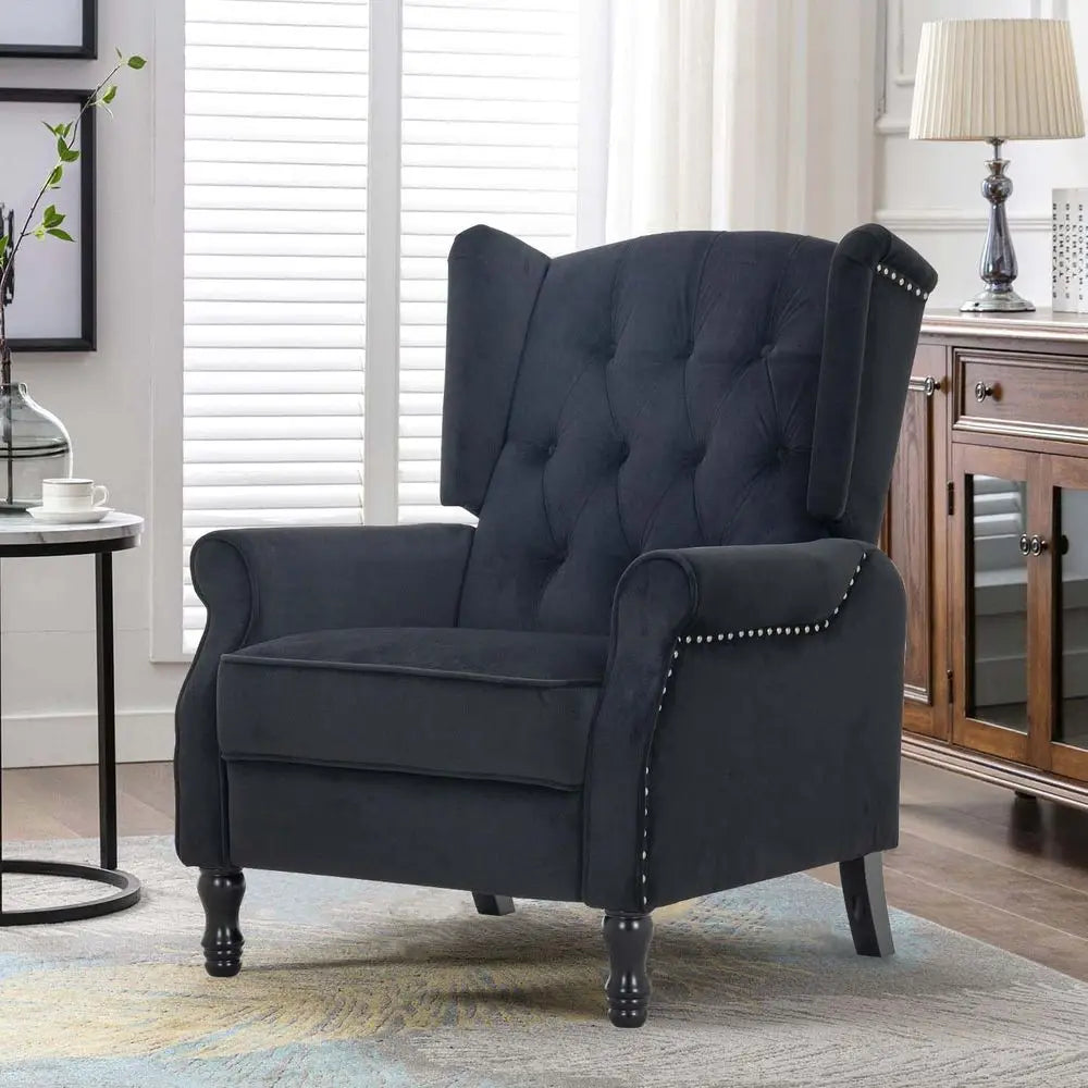 Luxury Velvet Accent Chair, Reclining Lounger, Wingback Armchair for Living Spaces, Bedrooms, Home Theaters, and Receptions in B