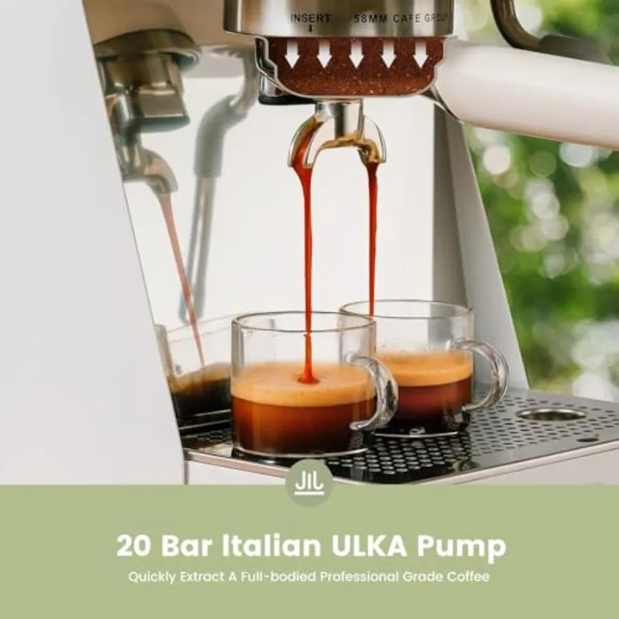 Commercial Espresso Machine 20Bar with Smart OPV Coffee Makers Milk Frother 58mm Portafilter Dual Display Stainless Steel Cappu