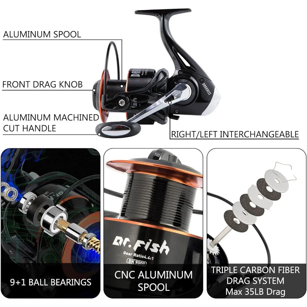 Surf rod and reel combination, saltwater fishing combination, Spinning reel 9+1 BB, offshore gear kit rod equipment set