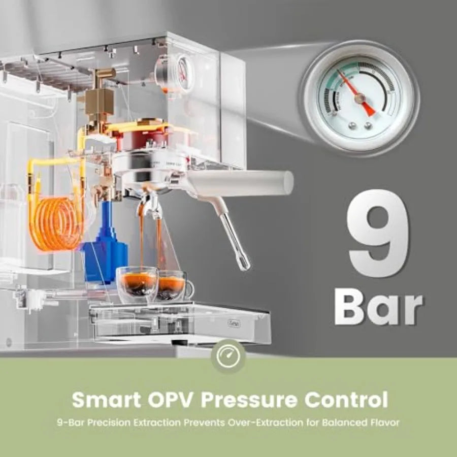 Commercial Espresso Machine 20Bar with Smart OPV Coffee Makers Milk Frother 58mm Portafilter Dual Display Stainless Steel Cappu