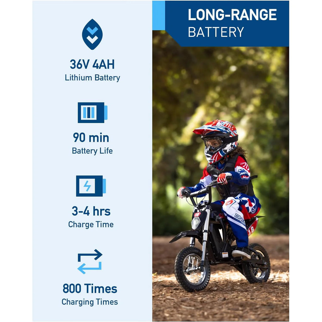 Hiboy 36V&300W Electric Motorcycle - Up to 15.5MPH & 13.7 Miles Long-Range, 3-Speed Modes Electric Dirt Bike for Kids Ages 3-10